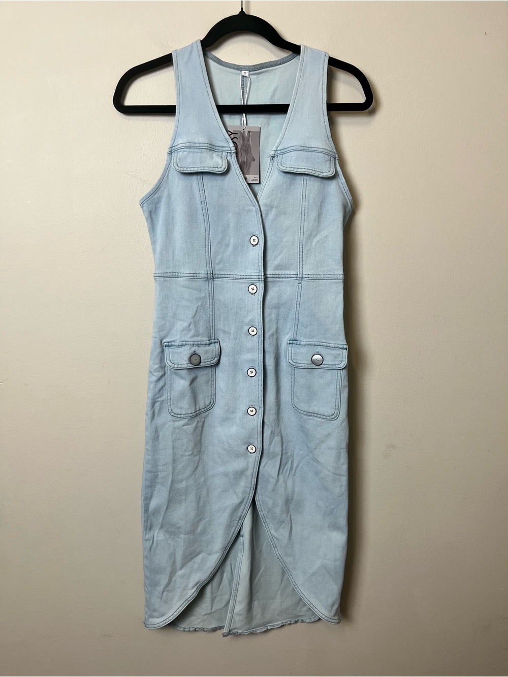 Oyrosy NWT Light Blue Denim Button-Front Midi Dress